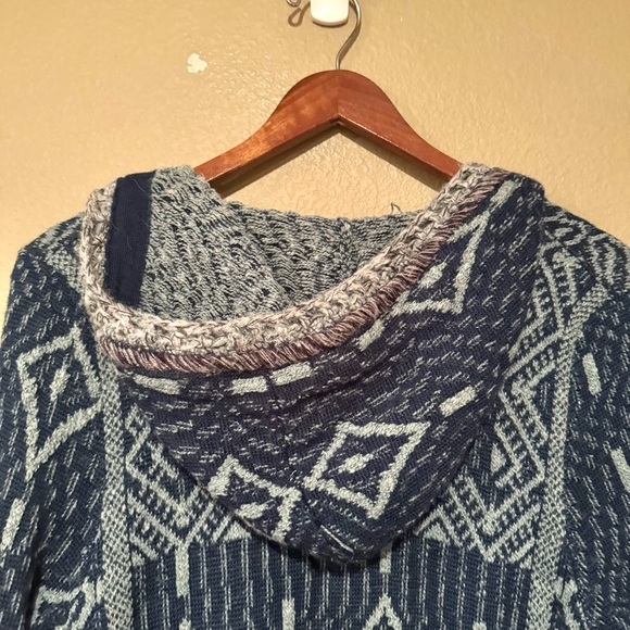 Free People Kai Pom Pom Tassel Fringe Geo Print Cardigan Blue Size Medium - Picture 6 of 7